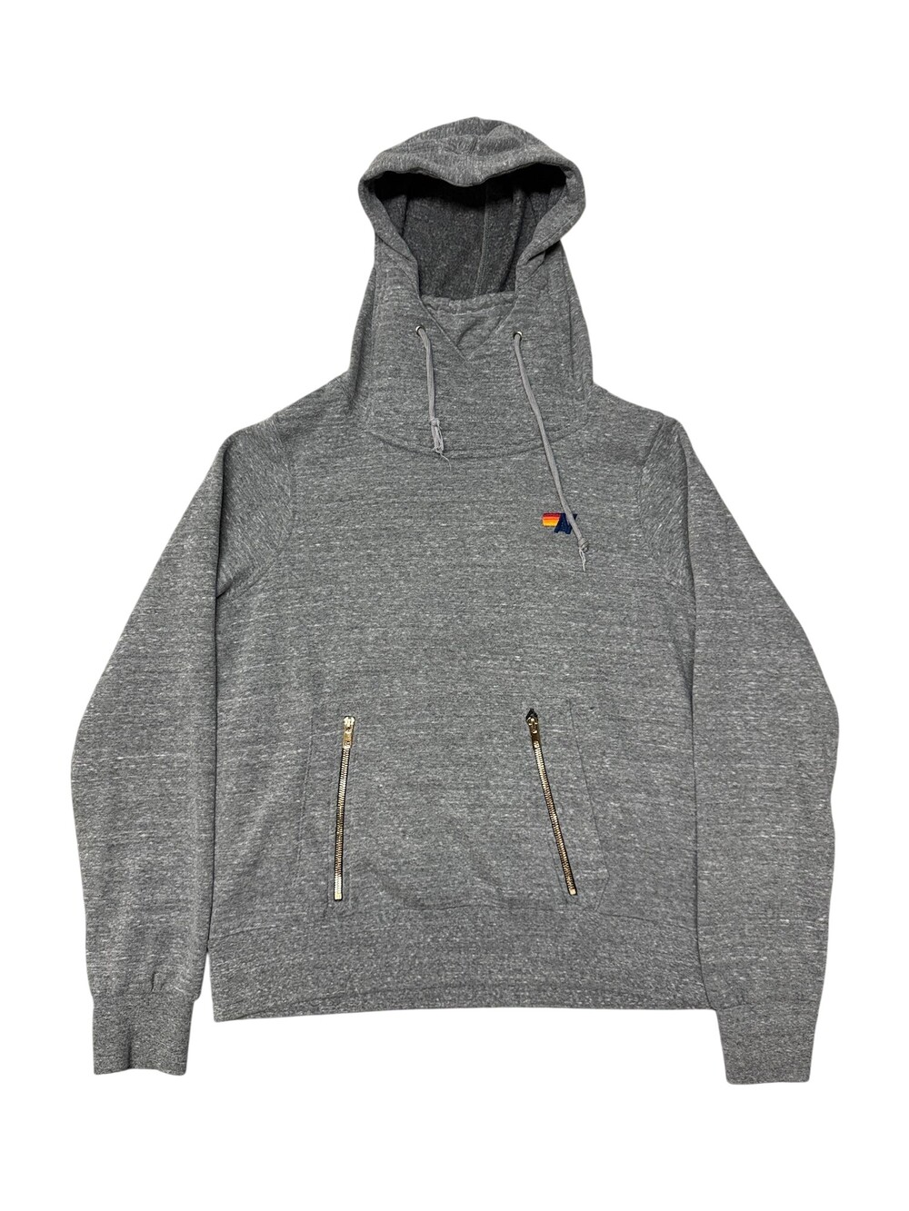 Aviator Nation Hoodie Sweatshirt Mens Medium Gray Fleece Pocket Rainbow Made USA
